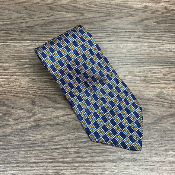 Jos A Bank Navy, Gold & White Check Tie - Picture 1 of 4